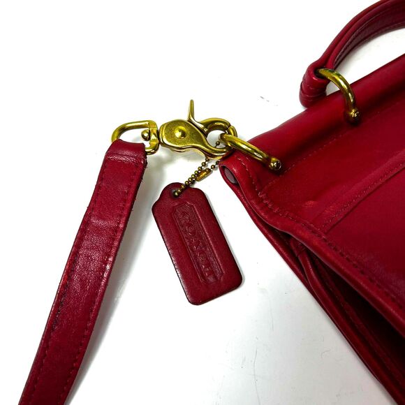 Coach Vintage 9927 Willis Red Leather Brass Top Handle Satchel Shoulder Bag - Picture 7 of 16